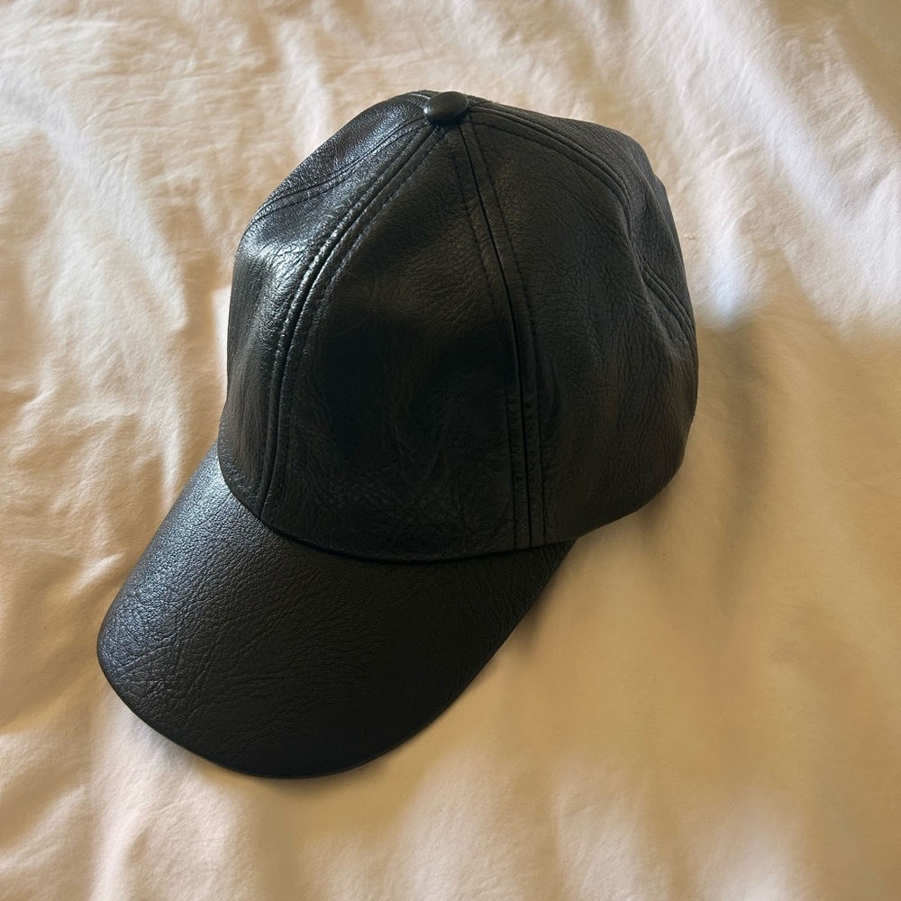 NWOT Free People Hailey Baseball Hat Faux Leather Black - Picture 5 of 7